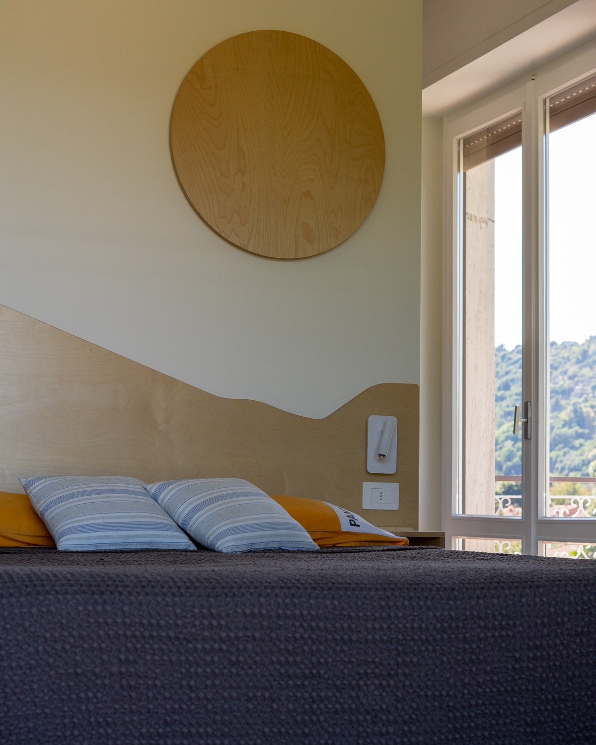 Custom headrest with bedside table